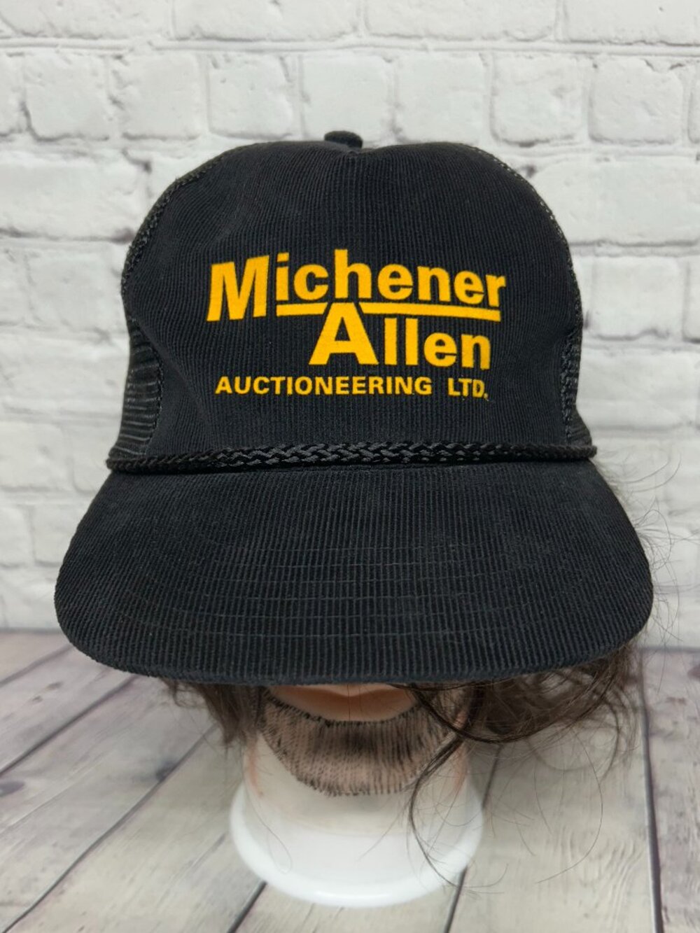 Vintage Michener Allen Auctioneering Corduroy Trucker Hat Mesh Snapback Black